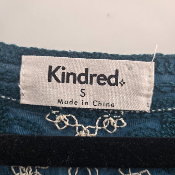 Kindred x Anthropologie Blue Woven Embroidered Asymmetrical Boho Blouse Small - Picture 10 of 11